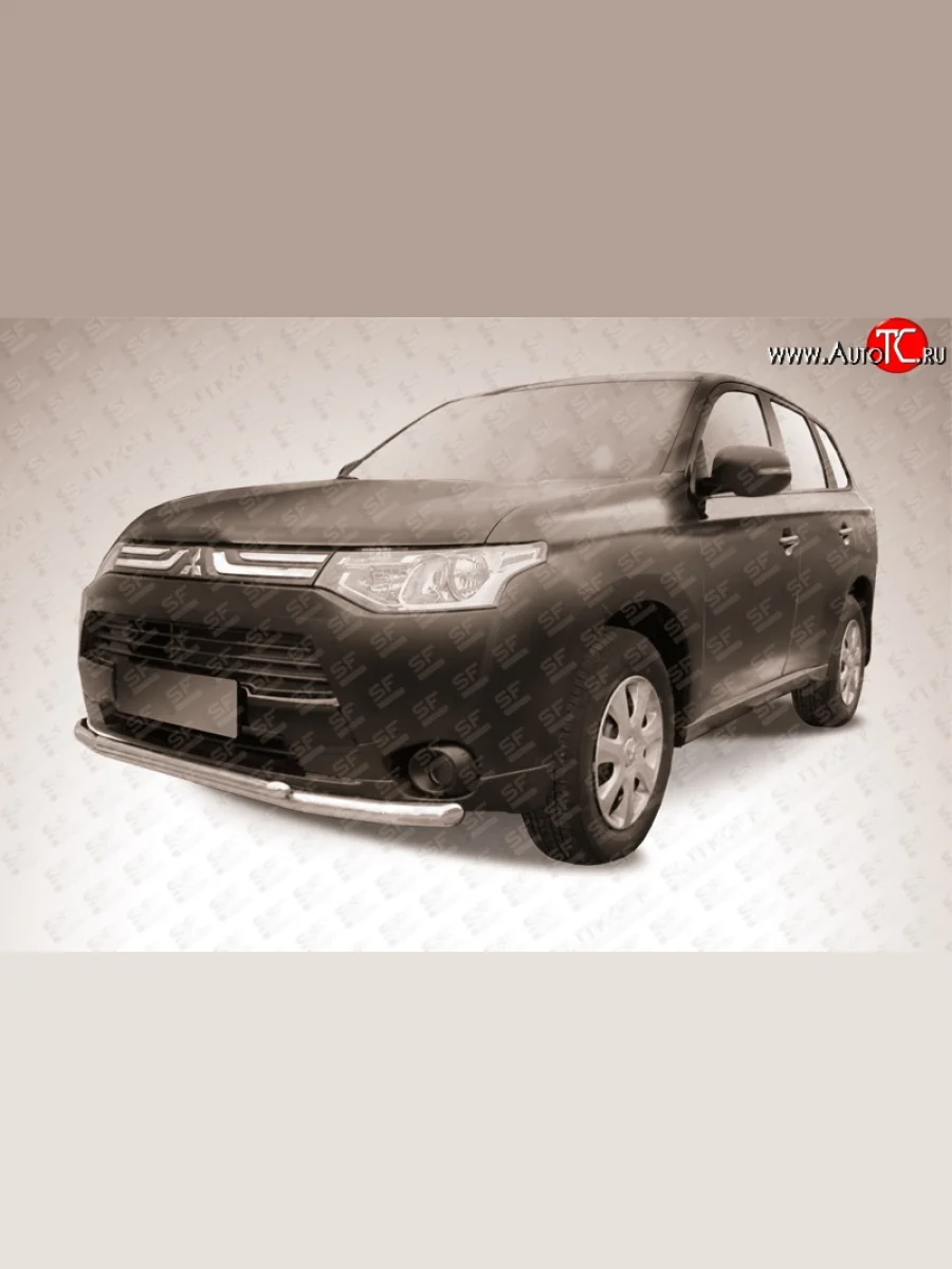 Двойная защита переднего бампера из двух труб диаметром 57 и 42 мм Slitkoff  Mitsubishi Outlander (2012-2014) GF (Нержавейка, Полированная)  с доставкой в г. Керчь