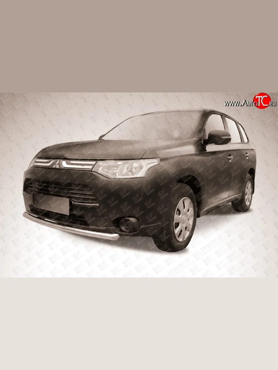 Защита переднего бампера из короткой трубы диаметром 57 мм Slitkoff Mitsubishi Outlander GF дорестайлинг (2012-2014) (Нержавейка, Полированная)  в Керчи Республика Крым