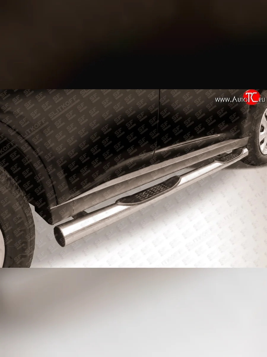 Защита порогов из трубы d76 мм с пластиковыми вставками для ног Slitkoff Mitsubishi Outlander GF дорестайлинг (2012-2014) (Нержавейка, Полированная)  с доставкой в г. Керчь