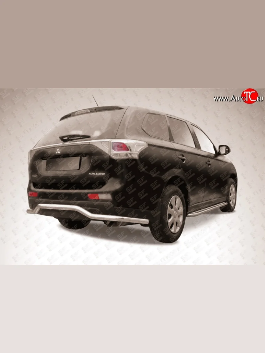 Длинная фигурная защита заднего бампера диаметром 57 мм Slitkoff Mitsubishi Outlander GF дорестайлинг (2012-2014) (Нержавейка, Полированная)  в Перми Пермском крае