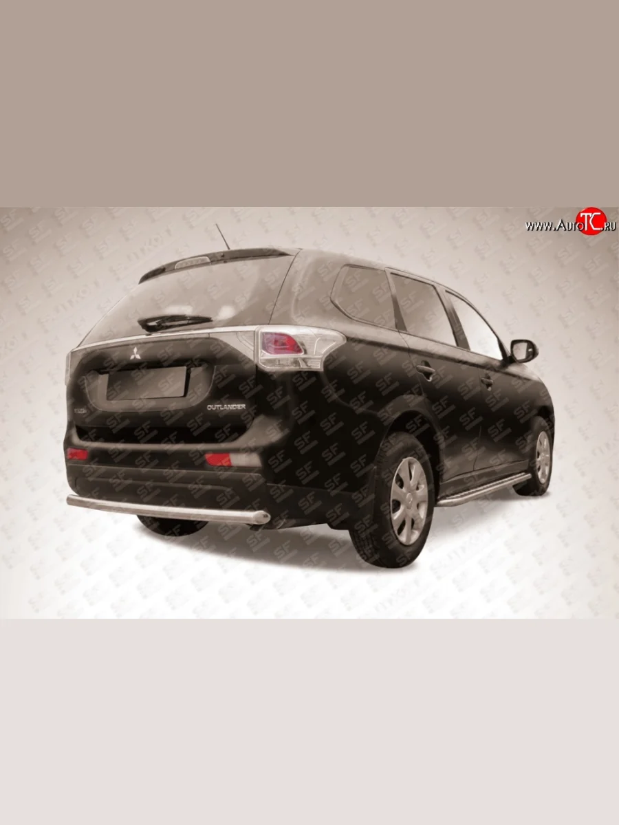 Одинарная защита заднего бампера из трубы диаметром 57 мм Slitkoff  Mitsubishi Outlander (2012-2014) GF (Нержавейка, Полированная)  в Самаре Самарской области