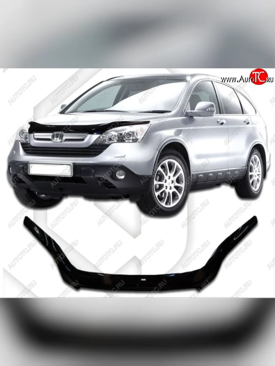 Дефлектор капота CA-Plastic Honda CR-V RE1,RE2,RE3,RE4,RE5,RE7 дорестайлинг (2007-2010) (Classic черный, Без надписи)  в Перми Пермском крае
