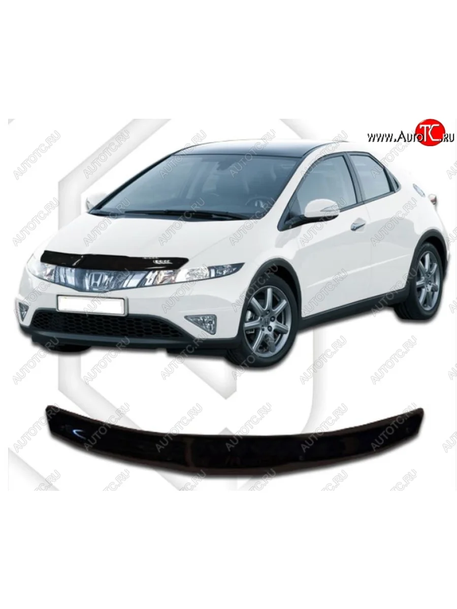 Дефлектор капота CA-Plastic Honda Civic FK,FN хэтчбэк 5 дв. дорестайлинг (2005-2008) (Classic черный, Без надписи)  в Керчи Республика Крым