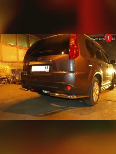 Защита заднего бампера из двух боковых уголков диаметром 63 мм Металл Дизайн Nissan X-trail  2 T31 (2007-2011) дорестайлинг