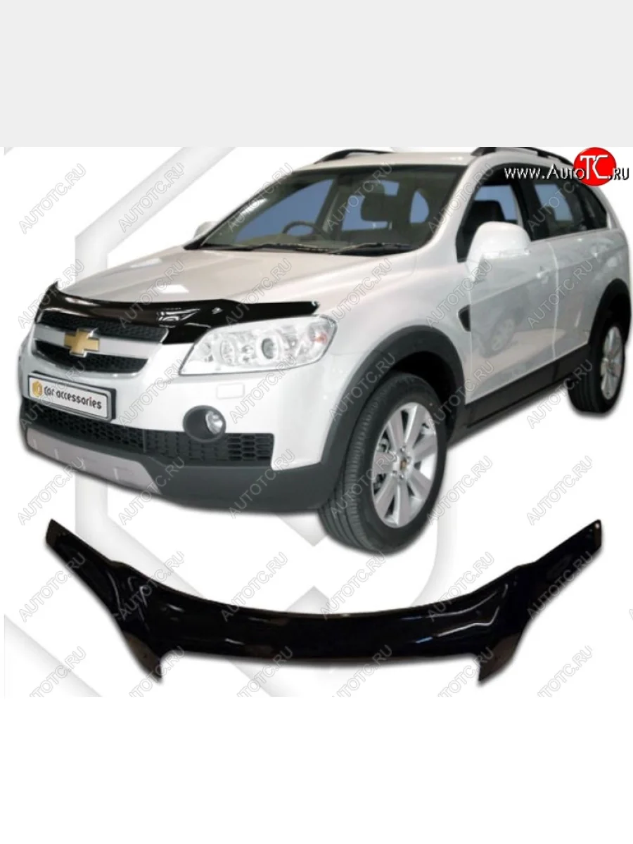 Дефлектор капота CA-Plastic Chevrolet Captiva  дорестайлинг (2006-2011) (Classic черный, Без надписи)  в Перми Пермском крае