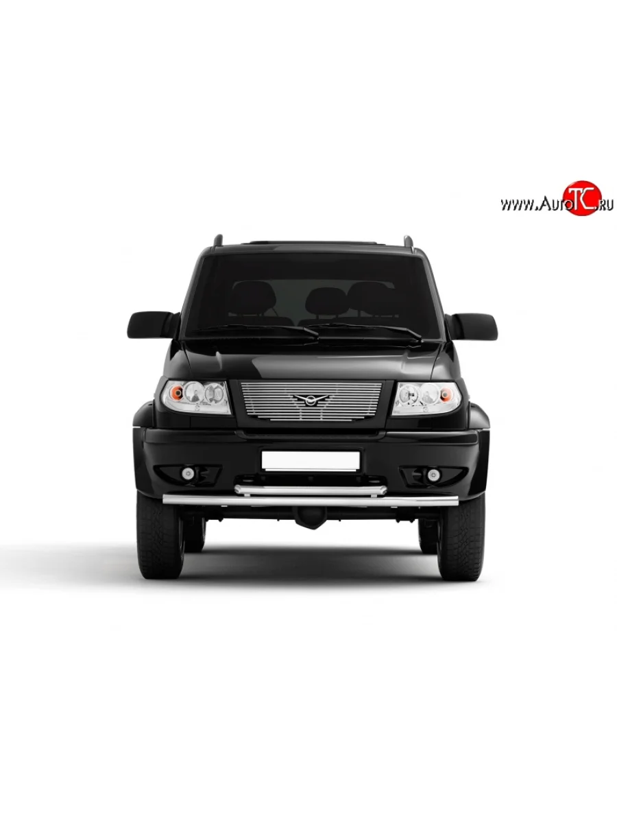 Двойная защита переднего бампера из труб диаметром 63 и 42 мм Petroil Tuning Уаз Патриот 3163 5 дв. дорестайлинг (2005-2013) (Нержавеющая полированная сталь)  в Воронеже Воронежской области