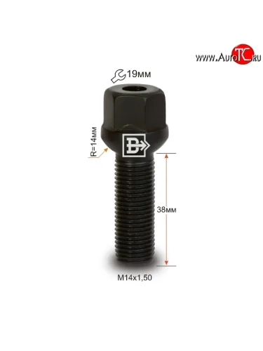 Колёсный болт длиной 38 мм Вектор M14 1.5 38 под гаечный ключ (пос.место: сфера) Audi A4 B7 седан (2004-2008) 