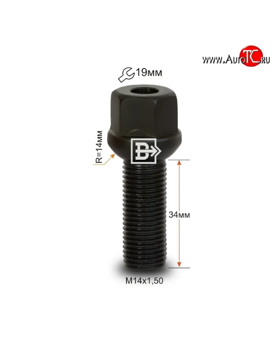 Колёсный болт длиной 34 мм Вектор M14 1.5 34 под гаечный ключ (пос.место: сфера) Seat Ibiza 6J хэтчбэк 5 дв. доресталийнг (2008-2012)