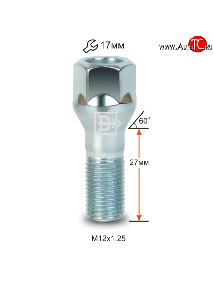 Колёсный болт длиной 27 мм Вектор M12 1.25 27 под гаечный ключ INFINITI FX37 S51 рестайлинг (2011-2013)