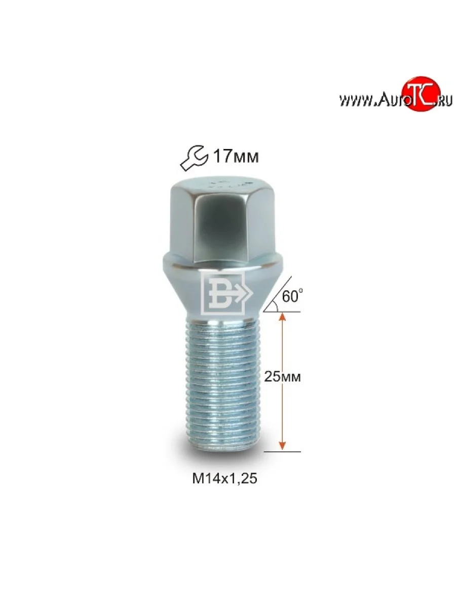 Колёсный болт длиной 25 мм Вектор M14 1.25 25 под гаечный ключ BMW 8 серия G15 дорестайлинг купе (2018-2022)