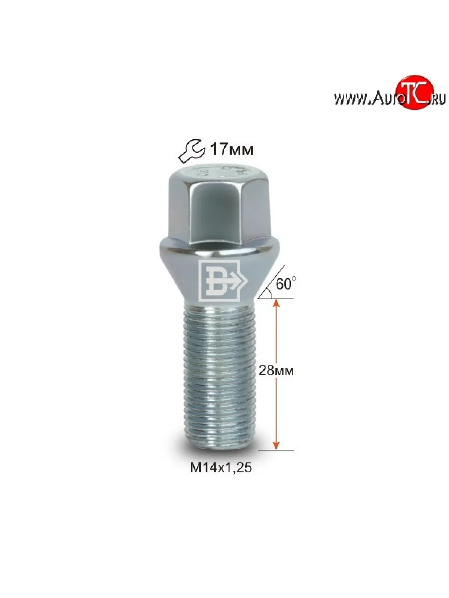 Колёсный болт длиной 28 мм Вектор M14 1.25 28 под гаечный ключ BMW 8 серия G15 дорестайлинг купе (2018-2022)