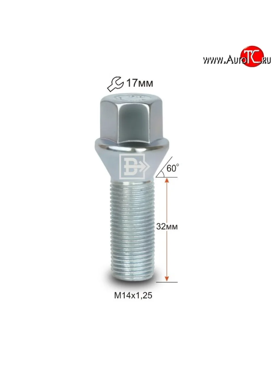 Колёсный болт длиной 32 мм Вектор M14 1.25 32 под гаечный ключ BMW 8 серия G15 купе рестайлинг (2022-2023)