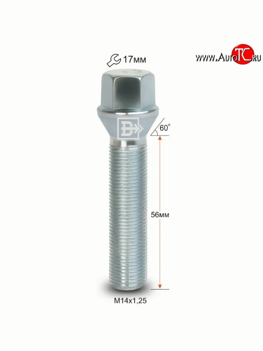 Колёсный болт длиной 56 мм Вектор M14 1.25 56 под гаечный ключ BMW 8 серия G15 дорестайлинг купе (2018-2022)