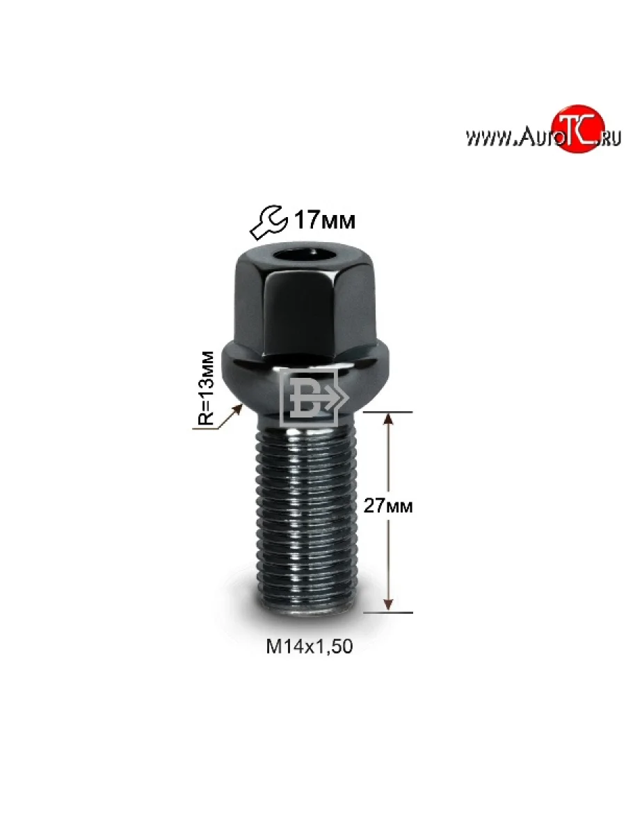Колёсный болт длиной 27 мм Вектор M14 1.5 27 под гаечный ключ Seat Toledo Mk2 седан (1998-2005)