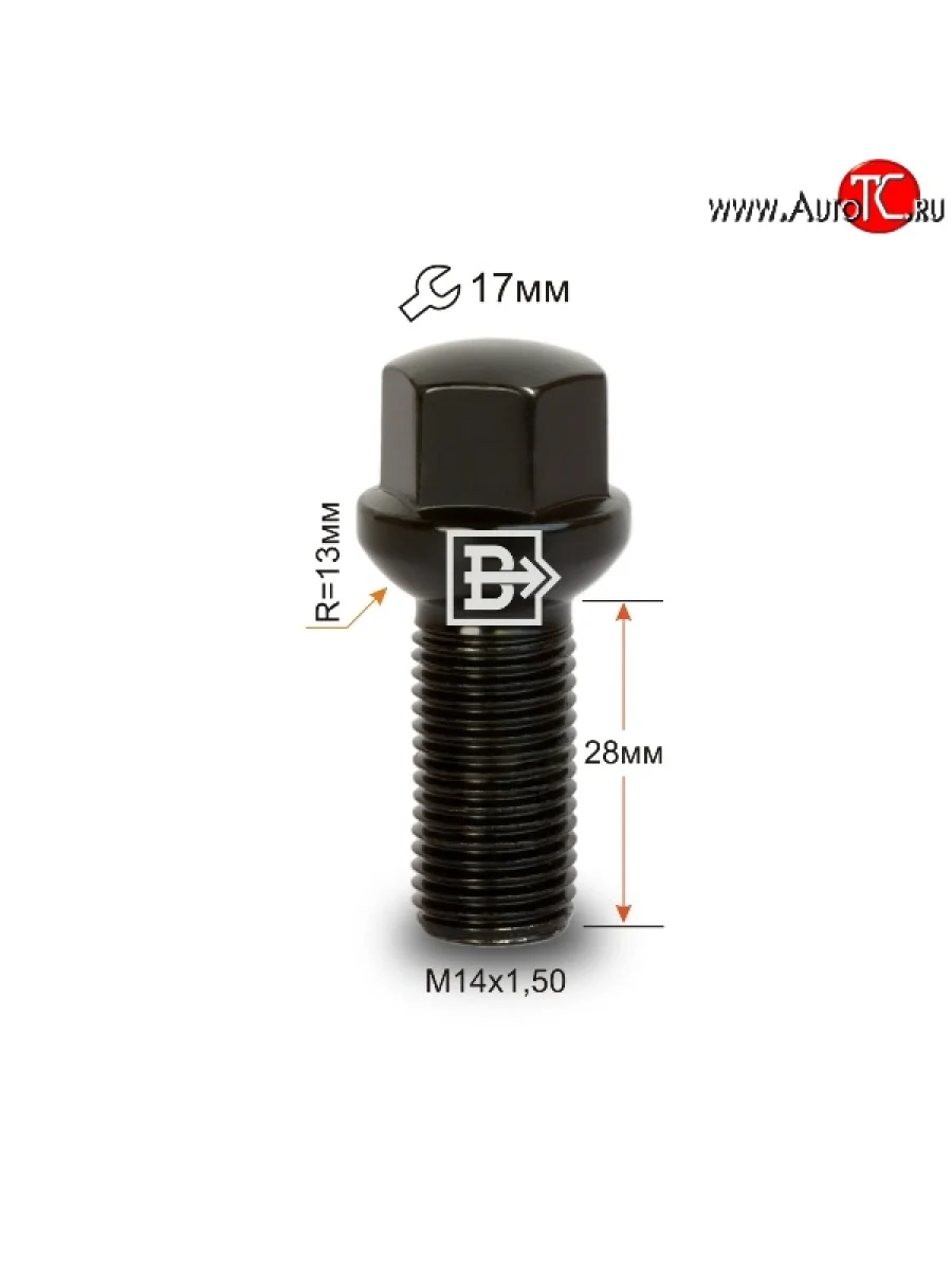 Колёсный болт длиной 28 мм Вектор M14 1.5 28 под гаечный ключ (пос.место: сфера) Seat Exeo универсал (2008-2013)