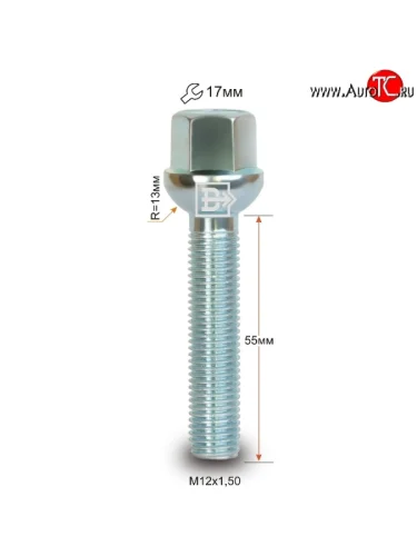 Колёсный болт длиной 55 мм Вектор M12 1.5 55 под гаечный ключ Toyota Corolla E120 седан рестайлинг (2004-2007) 