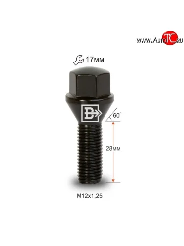 Колёсный болт длиной 28 мм Вектор M12 1.25 28 под гаечный ключ Dong Feng Aeolus Yixuan Max (2021-2025) 
