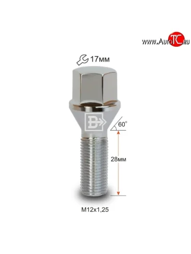 Колёсный болт длиной 28 мм Вектор M12 1.25 28 под гаечный ключ Dong Feng Aeolus Yixuan Max (2021-2025) 