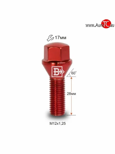 Колёсный болт длиной 28 мм Вектор M12 1.25 28 под гаечный ключ Dong Feng Aeolus Yixuan Max (2021-2025) 