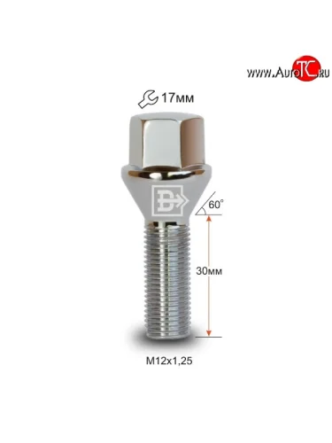 Колёсный болт длиной 30 мм Вектор M12 1.25 30 под гаечный ключ Dong Feng Aeolus Yixuan Max (2021-2025) 