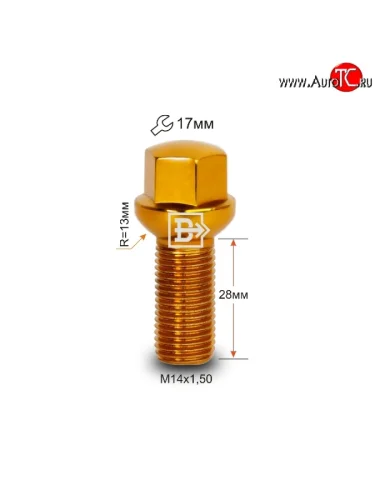Колёсный болт длиной 28 мм Вектор M14 1.5 28 под гаечный ключ (пос.место: сфера) Audi A4 B7 седан (2004-2008) 