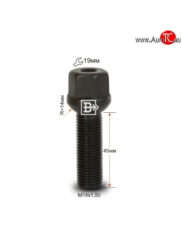 Колёсный болт длиной 45 мм Вектор M14 1.5 45 под гаечный ключ (пос.место: сфера) Audi A4 B7 седан (2004-2008) 