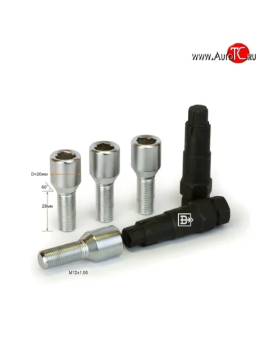 Колёсный болт длиной 28 мм Вектор M12 1.5 28 секретка (комплект) (пос. место: конус) 