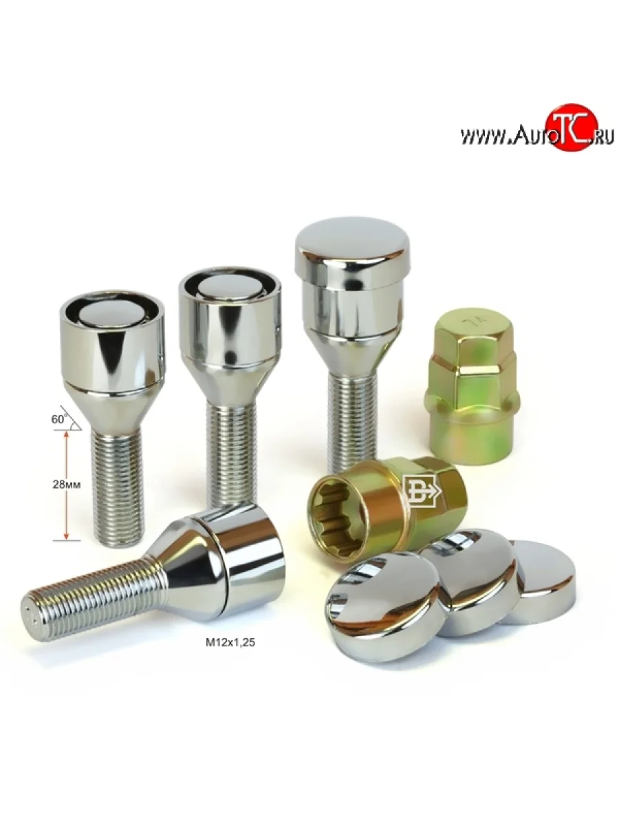 Колёсный болт длиной 28 мм Вектор M12 1.25 28 секретка (комплект) (пос. место: конус) Luxgen 7 SUV (2014-2025)