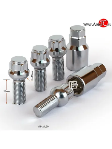 Колёсный болт длиной 28 мм Вектор M14 1.5 28 секретка (комплект) (пос. место: сфера) 