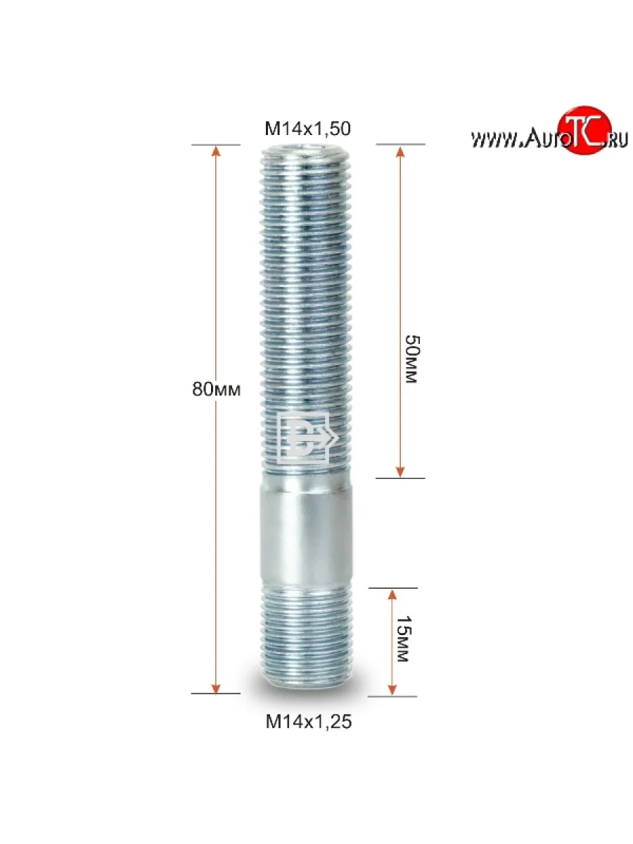 Резьбовая шпилька переходная 80 мм ступицы Вектор (вход М14х1,25 выход М14х1,50)  Volkswagen Touareg 2 NF дорестайлинг (2010-2014)