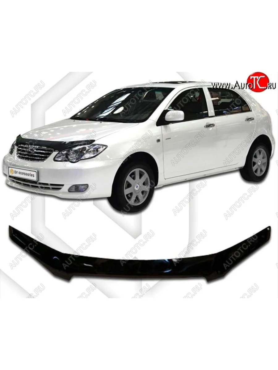 Дефлектор капота CA Plastic (черный) BYD F3 хэтчбек (2005-2014) (Classic черный, Без надписи)  в Керчи Республика Крым