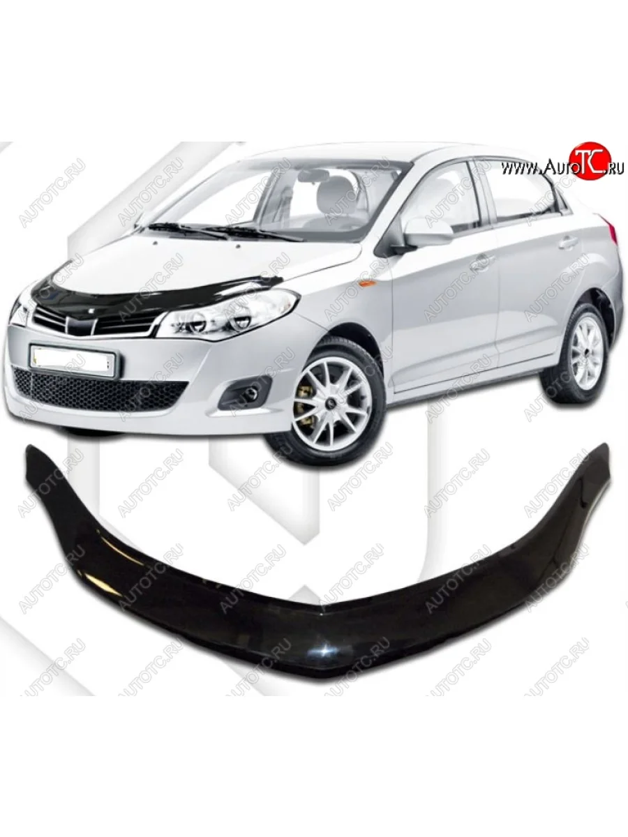 Дефлектор капота (рестайлинг) CA Plastic (черный) Chery Bonus (A13) лифтбэк (2011-2016) (Classic черный, Без надписи)  в Керчи Республика Крым