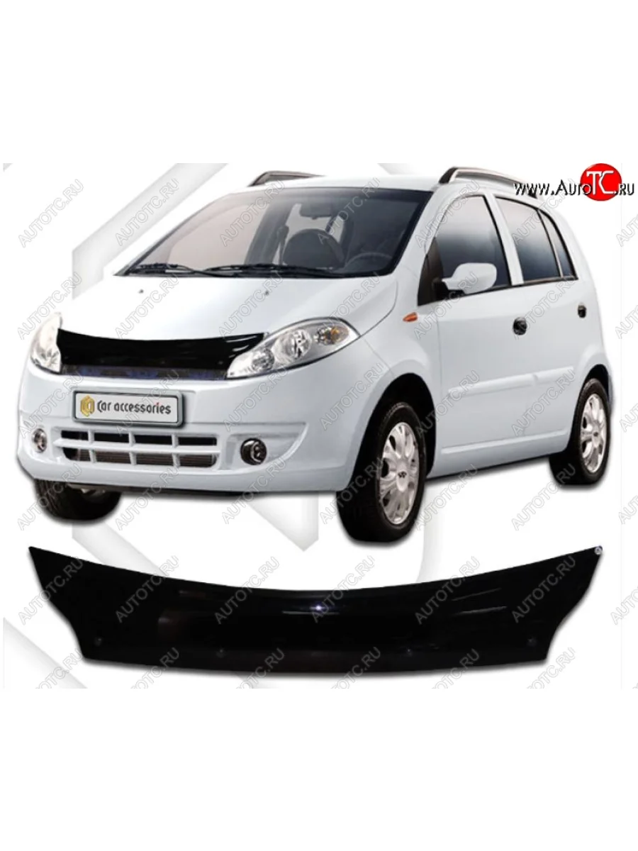 Дефлектор капота CA-Plastic Chery Kimo A1 хэтчбэк (2008-2014) (Classic черный, Без надписи)  в Керчи Республика Крым