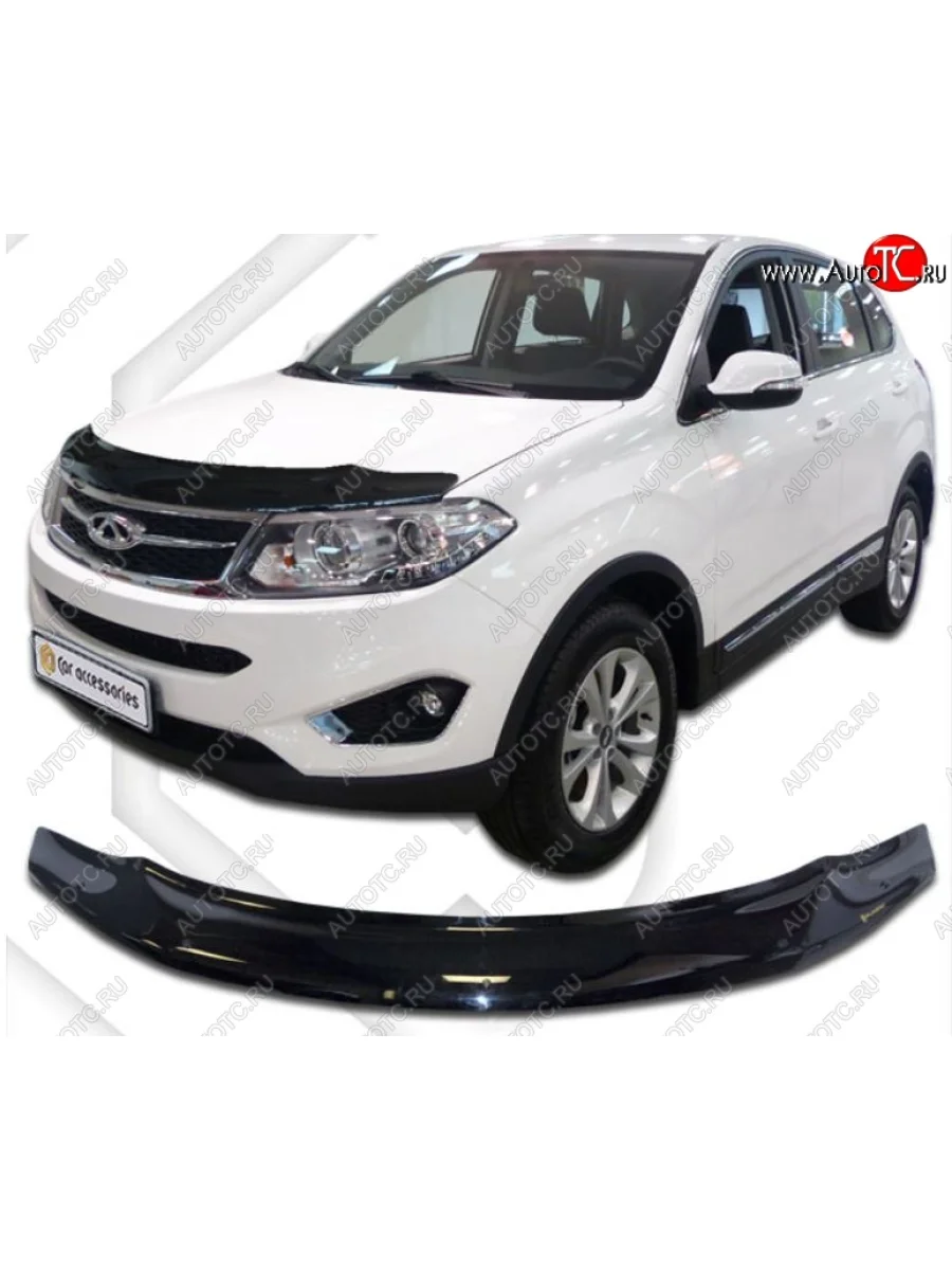 Дефлектор капота CA-Plastic Chery Tiggo 5 (T21) рестайлинг (2017-2020) (Classic черный, Без надписи)  в Керчи Республика Крым