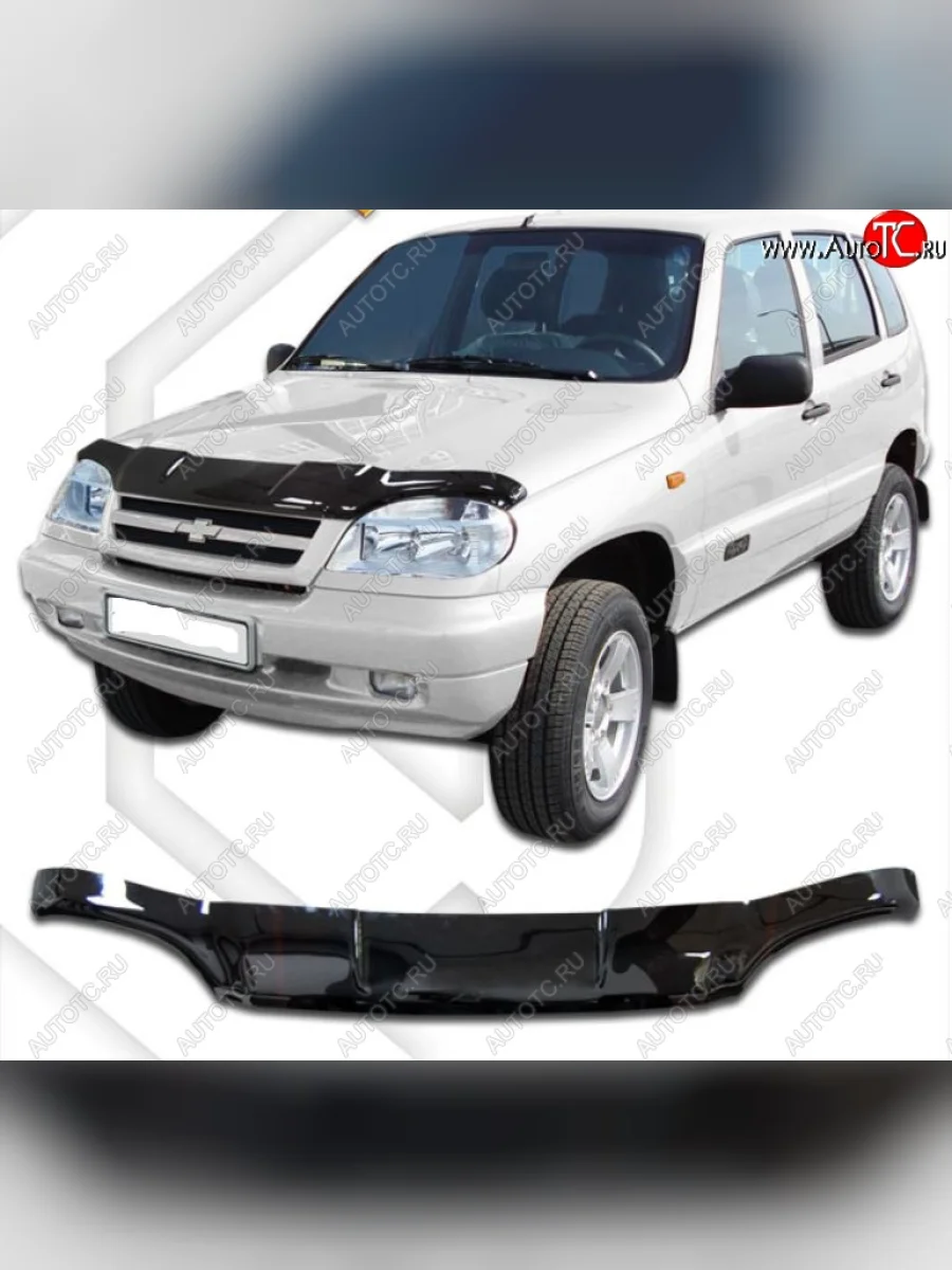 Дефлектор капота CA-Plastic Лада ВАЗ 2123 (Нива Шевроле) дорестайлинг (2002-2008) (серия Classic черный, Без надписи)  в Воронеже Воронежской области