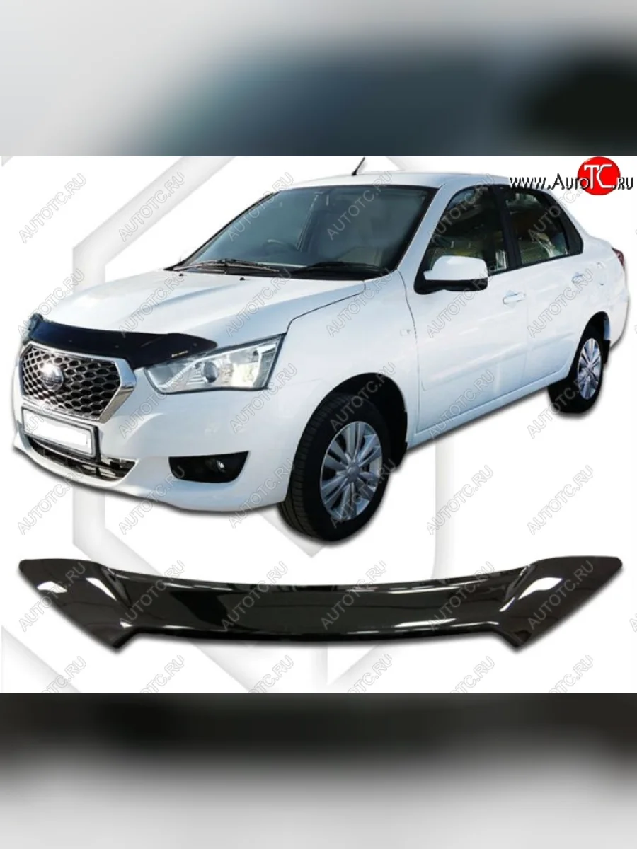 Дефлектор капота CA-Plastic Datsun on-DO седан дорестайлинг (2014-2019) (Classic черный, Без надписи)  в Керчи Республика Крым