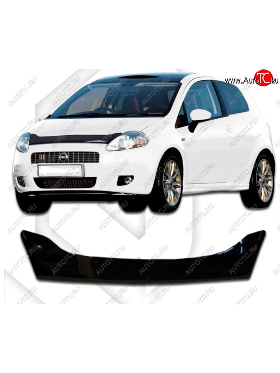 Дефлектор капота CA-Plastic Fiat Grande Punto (2005-2012) (Classic черный, Без надписи)  в Керчи Республика Крым