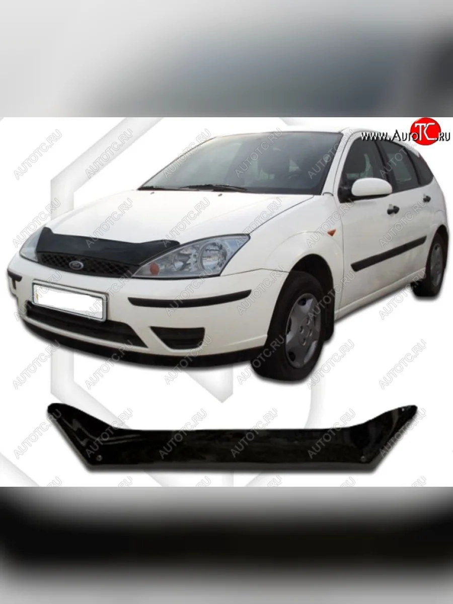 Дефлектор капота CA-Plastic Ford Focus 1 хэтчбэк 3 дв. дорестайлинг (1998-2002) (Classic черный, Без надписи)  с доставкой в г. Керчь