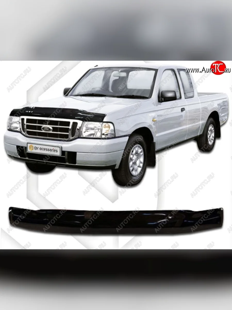 Дефлектор капота CA-Plastic Ford Ranger рестайлинг (2003-2007) (Classic черный, Без надписи)  в Керчи Республика Крым