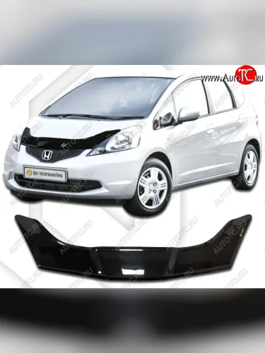 Дефлектор капота CA-Plastic (Classic черный) Honda Fit GE дорестайлинг (2007-2010)