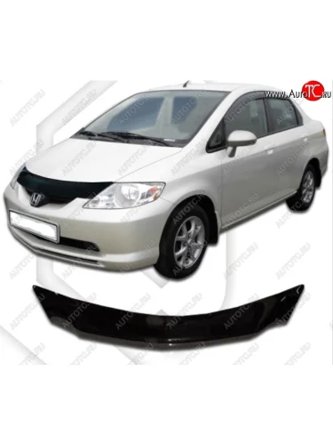 Дефлектор капота (D-6;7;8;9) CA-Plastic (Classic черный) Honda Fit Aria GD дорестайлинг седан (2002-2005)