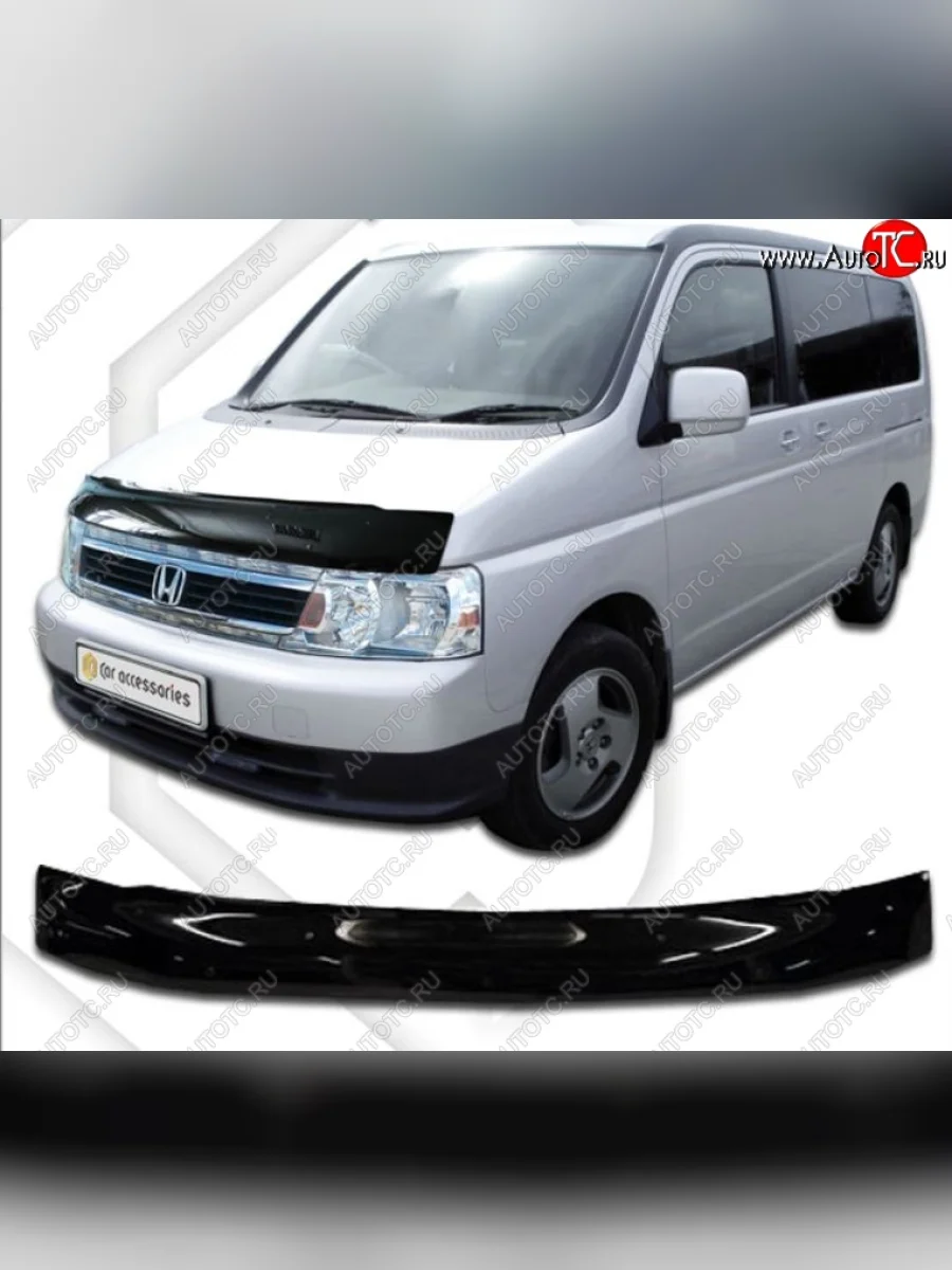 Дефлектор капота (RF3-RF8) CA-Plastic Honda StepWagon RF3,RF4 минивэн дорестайлинг (2001-2003) (Classic черный, Без надписи)  в Перми Пермском крае