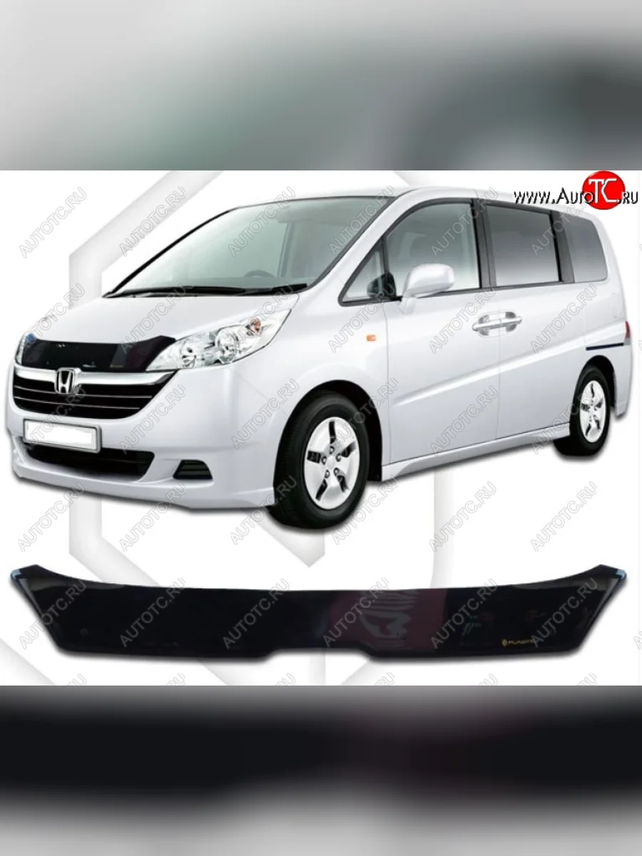 Дефлектор капота CA-Plastic Honda StepWagon RG минивэн дорестайлинг (2005-2007) (Classic черный, Без надписи)  в Керчи Республика Крым