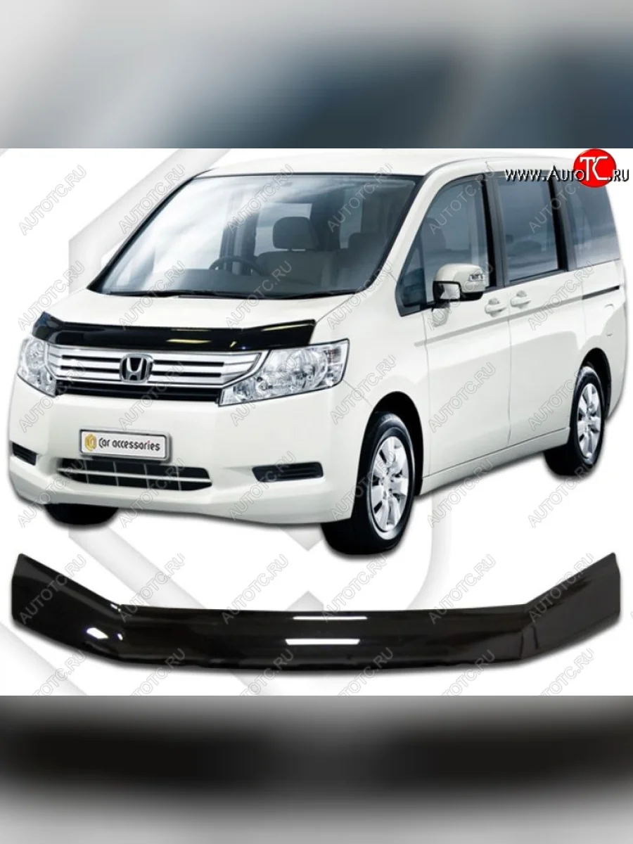 Дефлектор капота RK CA-Plastic Honda StepWagon RK минивэн дорестайлинг (2009-2012) (Classic черный, Без надписи)  в Керчи Республика Крым
