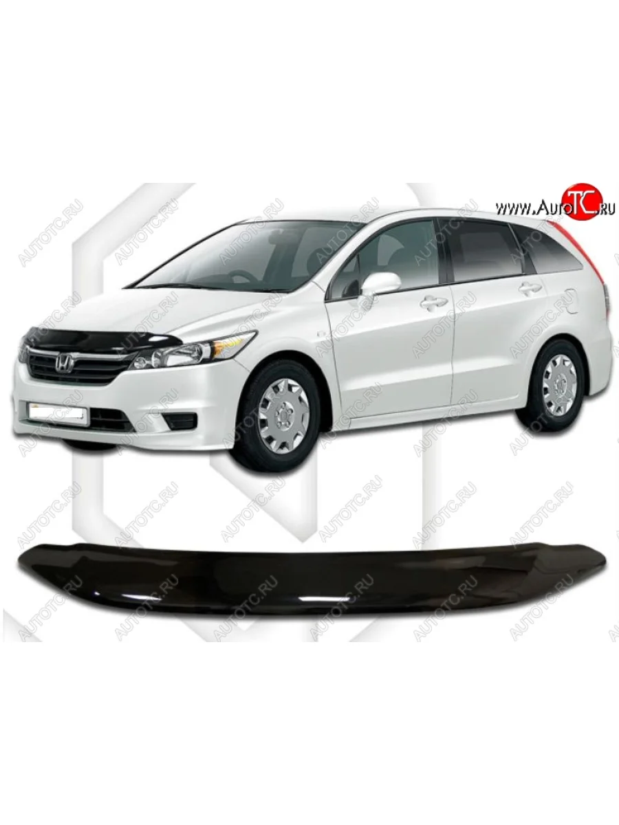 Дефлектор капота CA-Plastic. Honda Stream 2 RN6,RN7, RN8, RN9 дорестайлинг (2006-2009) (Classic черный, Без надписи)  в Керчи Республика Крым