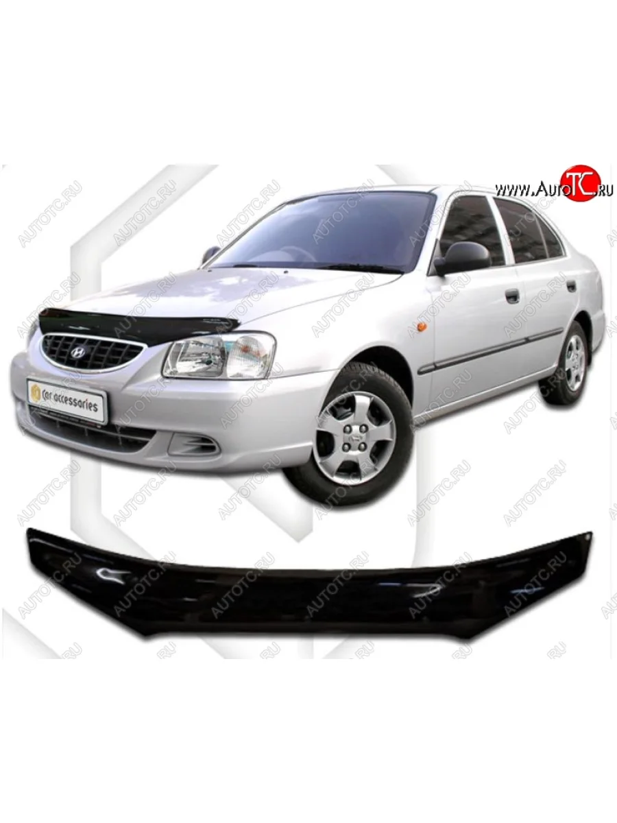 Дефлектор капота CA-Plastic Hyundai Accent 2 LC седан дорестайлинг (ТагАЗ) (1999-2012) (Classic черный, Без надписи)  в Перми Пермском крае