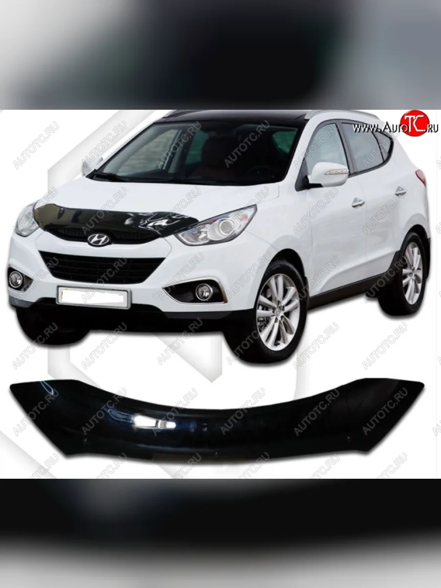 Дефлектор капота CA-Plastic Hyundai IX35 LM дорестайлинг (2009-2013) (серия Classic черный, Без надписи)  в Перми Пермском крае