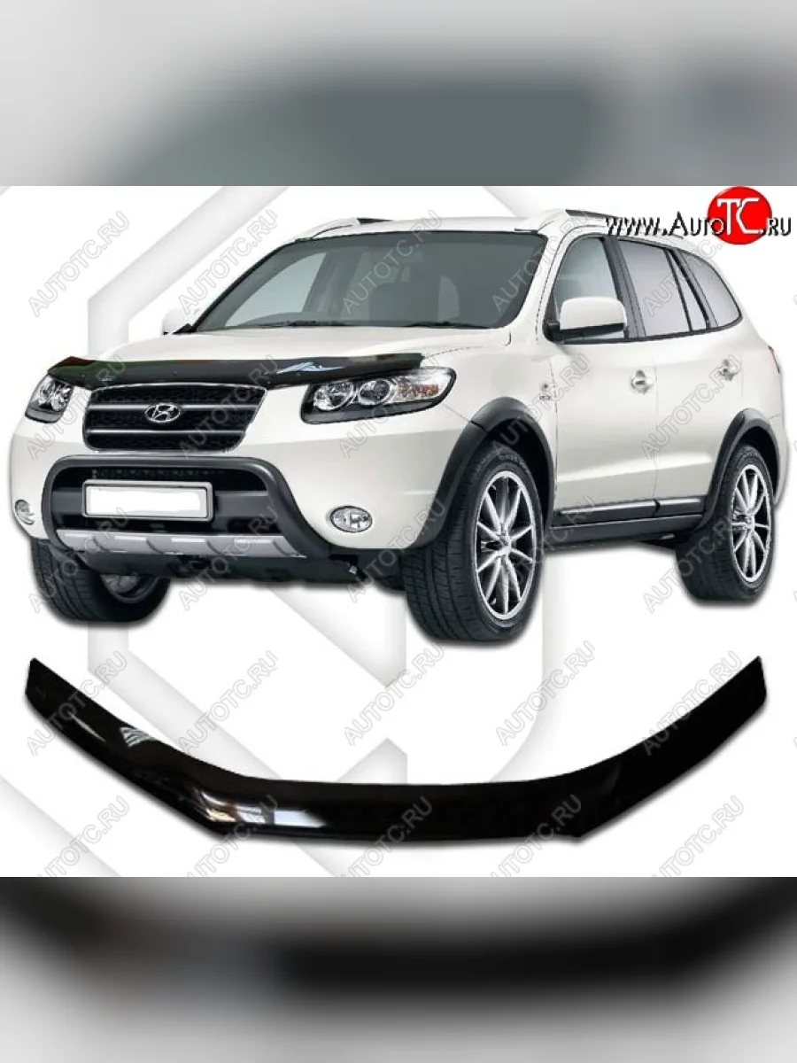Дефлектор капота CA-Plastic Hyundai Santa Fe CM рестайлинг (2009-2012) (Classic черный, Без надписи)  в Перми Пермском крае