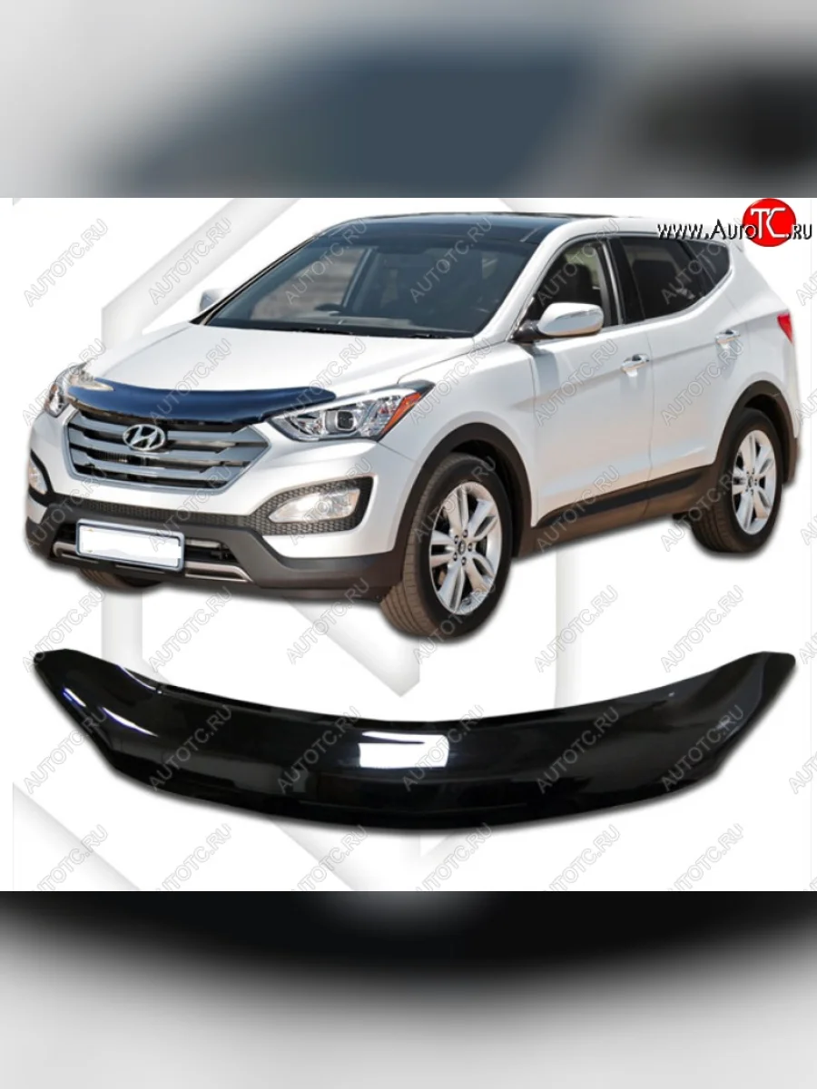 Дефлектор капота CA-Plastic Hyundai Santa Fe DM дорестайлинг (2012-2016) (Classic черный, Без надписи)  в Перми Пермском крае