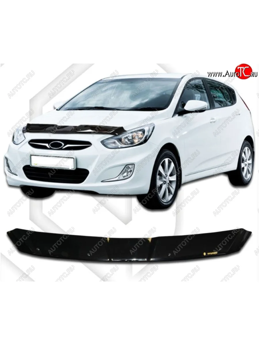 Дефлектор капота CA-Plastic Hyundai Solaris RBr хэтчбэк дорестайлинг (2010-2014) (Classic черный, Без надписи)  в Керчи Республика Крым